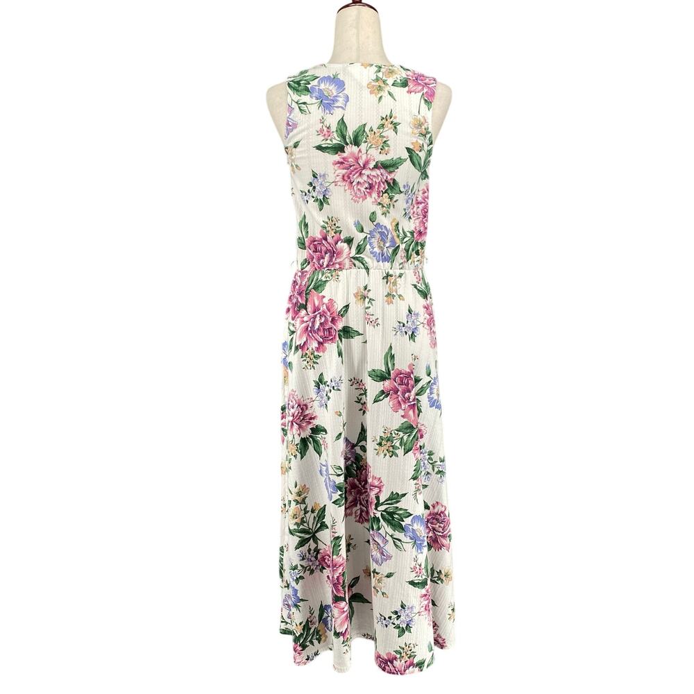 Vtg Bohemian Romantic Floral Coquette Button Down Midi Dress 8 White Pink - Picture 3 of 16